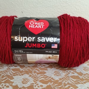 1 Partial 9.2oz Skein Red Heart Super Saver Jumbo Yarn, Burgundy, Medium 4, 100% Acrylic, Machine Wash/Dry