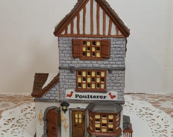 Departamento 56 Dickens Village: Casa de porcelana iluminada Poulterer de 1988