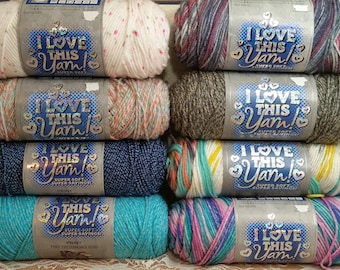 1 Skein I Love This  Yarn Print, Several Colors, 5oz/142g, 252yds/230m, Medium 4, Acrylic, Machine Wash/Dry