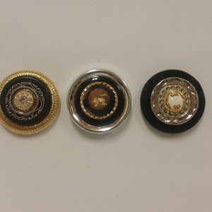 1 Set of 3 Vintage and Newer Button Magnets with a 1/2 inch neodymium rare earth magnet on the back, Unique Magnets; Vintage Button Magnets