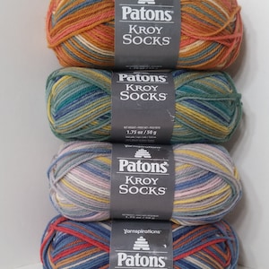 1 Skein Price ( 4 Colors) Patons Kroy Sock Yarn, 1.75oz/50g, 166y/152m, Wool Blend, Super Fine 1, MWash & Dry