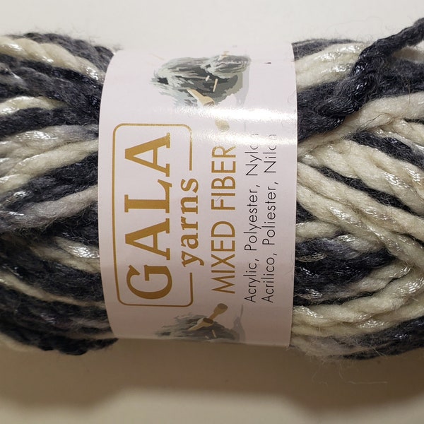 1 Skein (6 Skeins Available) Gala Yarns Mixed Fiber, No Color Name, Black/Grey/White, 1.76oz/50g, Acrylic/Polyester/Nylon, Machine Wash/Dry