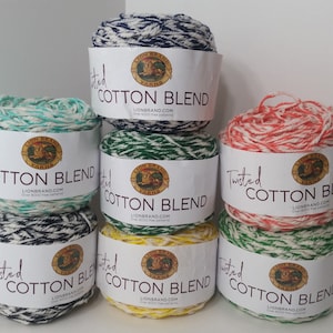 1 Skein (10 Skeins from 2 Colors) Lion Brand Twisted Cotton Blend Yarn, 3.5 oz/100 g, 98y/90m, Machine Wash and Dry