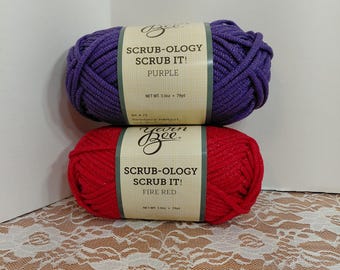 1 Skein Scrub-Ology Scrub it! Yarn, Choose Fire Red orPurple,  3oz/85g, 79yds/73m, Bulky 5