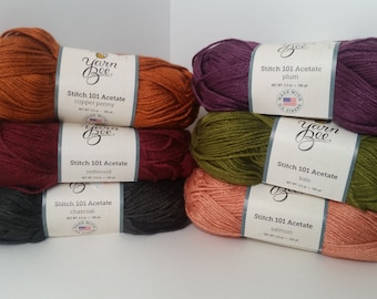 1 Skein ( Skeins Available from 6 Colors) Yarn Bee Stitch 101 Acetate Yarn, 3.5oz/100g, 180y/165m, Medium 4