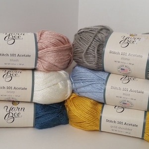 1 Skein (23 Skeins Available from 4 Colors) Yarn Bee Stitch 101 Acetate, 3.5oz/100g, 180y/165m, Medium 4, Machine Wash/Lay Flat to Dry
