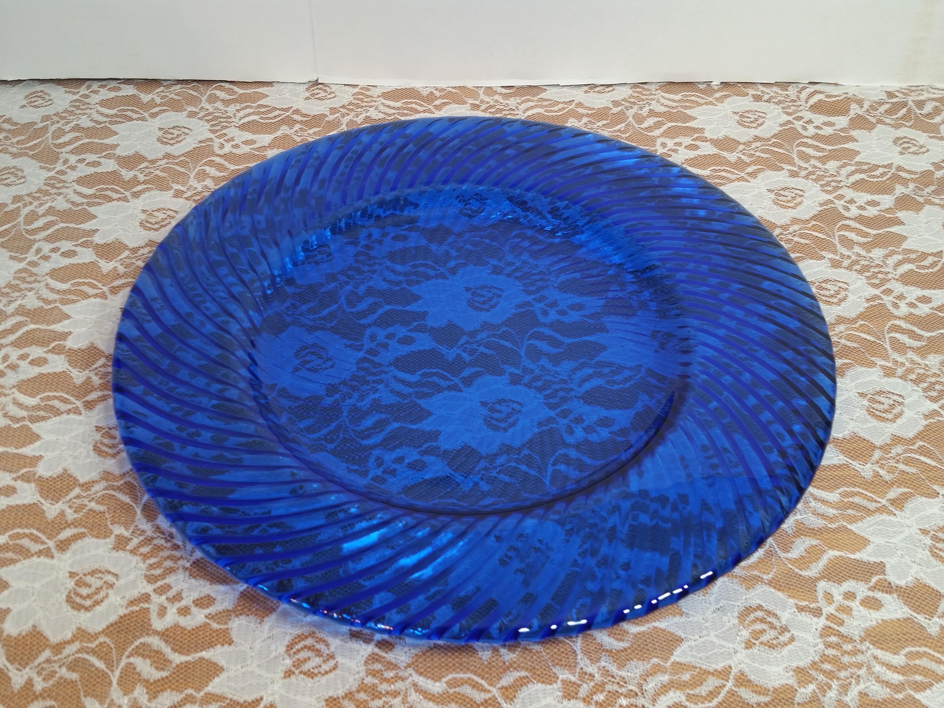 Vintage Cobalt Blue Swirl Design Serving Plate, 12 7/8in Diameter, 3/4in high; No Return