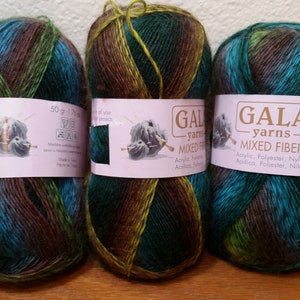 1 Skein Price (3 Skeins Available) Gala Yarns Mixed Fiber, Multicolor ( Label says 1.76oz/50g, but is Actually more than 2oz), 0 Lace