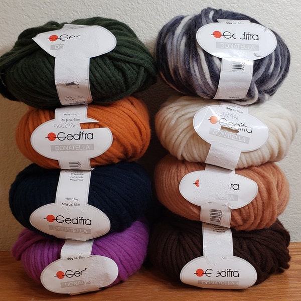 1 Skein ( Skeins Available from 8 Colors) Gedifra Donatella Wool Blend Yarn, 50g, 71y/65m, 6 Super Bulky, Made in Italy, Hand Wash/Lay Flat