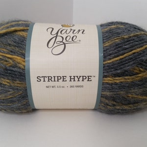 1 Skein (12 Skeins Available, 3 Dye Lots) Stripe Hype Yarn, Mustard/Grey, 3.5oz/100g, 265yds/245m, Medium 4