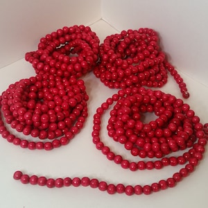 Vintage 35ft 8inches Total Length Red Wooden Bead Garland (comprised of 4 pieces each 8ft 11inches long); No Return