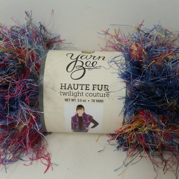 1 Skein( 3 Skeins available)Yarn Bee Haute Fur Yarn, Twilight Couture, 3.5oz/100g, 76yds/70m, 3 Dye Lots, Bulky 5