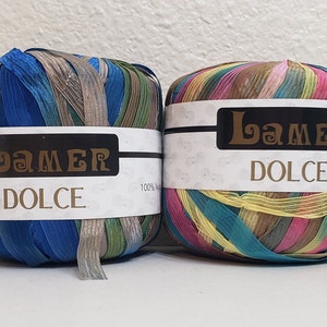 1 Skein (16 available) Lamer Dolce Ribbon Yarn, 1.76oz/50g, 93y/85m, Color 36 and 29, 100% Nylon, Hand Wash/Lay Flat
