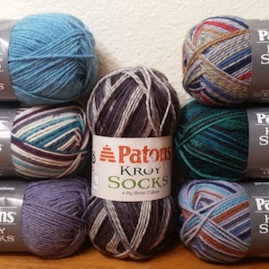 1 Skein ( 75 Skeins Available from 7 Colors) Patons Kroy Socks Yarn, 1.75oz/50g, 166y/152m, Super Fine 1, Wool & Nylon, Machine Wash/Dry