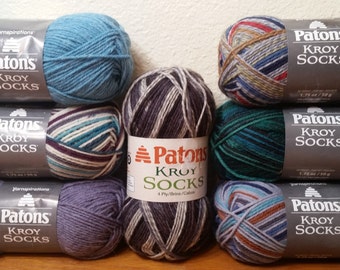 1 Skein ( 79 Skeins Available from 7 Colors) Patons Kroy Socks Yarn, 1.75oz/50g, 166y/152m, Super Fine 1, Wool & Nylon, Machine Wash/Dry