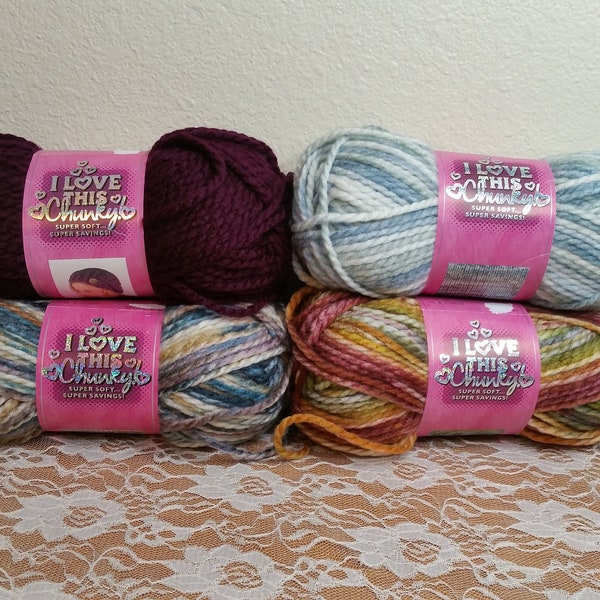 1 Skein Love This Chunky Yarn (Several Colors), 3.5oz/100g, 109y/100m, Bulky5, 100% Acrylic, Machine Wash/Dry