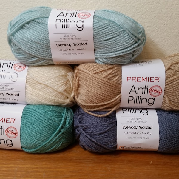 1 Skein (Skeins Available from 5 Colors) Premier Anti Pilling Everyday Worsted Yarn, 3oz/85g, 153y/140m, Medium 4, Machine Wash/Dry