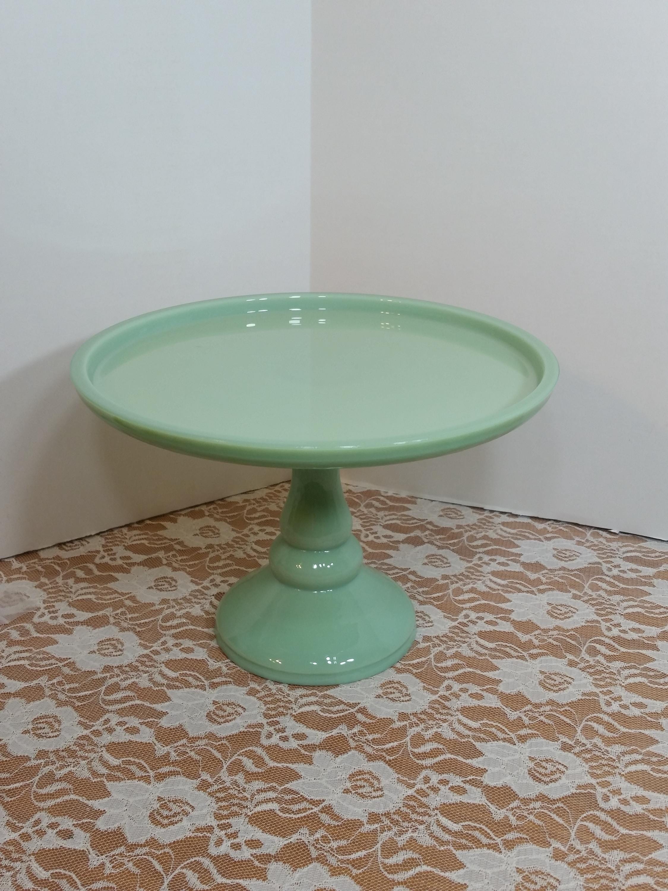 Vintage Jadeite Pedestal Cake or Dessert Plate, 10 1/2" w x 7" tall; No Return