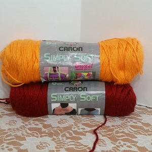 1かせ（商品説明をお読みください）Caron Simply Soft Yarn、マンゴー1本、オータムレッド5本、6オンス/170g、315ヤード/288m、洗濯機洗い、乾燥機使用可