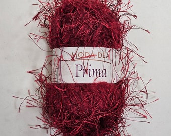 1 Skein Moda Dea Prima Long Eyelash Yarn, Burgundy, 1.76oz/50g, 72y/66m, Bulky 5, 51/49% Nylon/Polyester Blend, Hand Wash/ Lay Flat to Dry