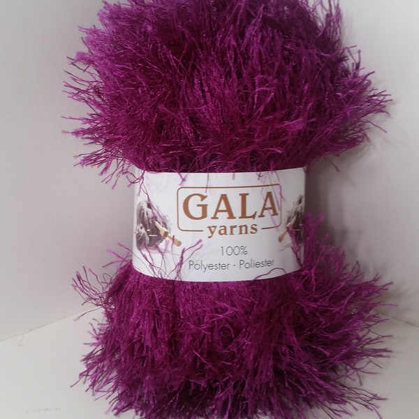 1 Skein (6 Skeins Available, 2 of which are disheveled) Gala Yarns Purple Eyelash, 1.76oz/50g, Machine Wash/Dry