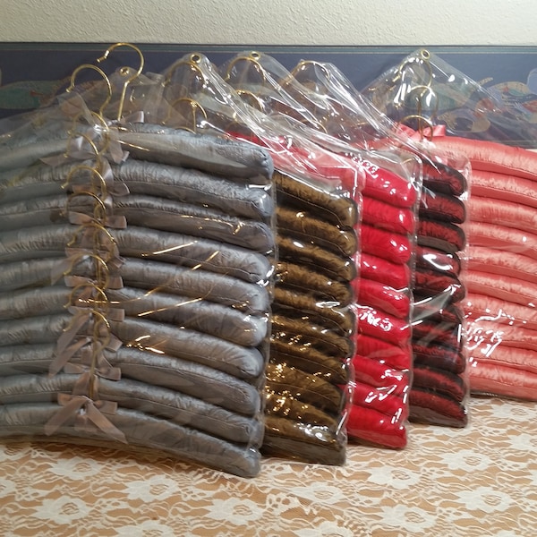 Lot de 10 cintres rembourrés en satin vintage des années 1980 (5 couleurs disponibles), rangement pour placard, cintres pour vêtements, cintres pour vêtements