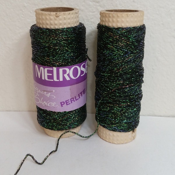 1 Skein ( 3 Full & 1 Partial Skein Available) Melrose Designers Choice Perlite Yarn, Black (black/Green Metallic), 100yards, Rayon , Mylar