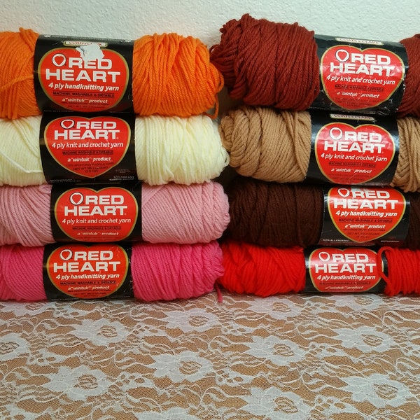 1 Skein ( Skeins Available from 5 Colors) vintage Red Heart Yarn, 1.9- 3.5oz, 4 Ply Worsted Weight, Acrylic, MW/D