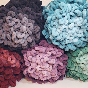 1 Skein (5 Available in 3 colors) Lion Brand Off the Hook Ombre, No Tools Needed, 14oz/397g, Jumbo 7, 100% Polyester, MW/Dry, Discontinued