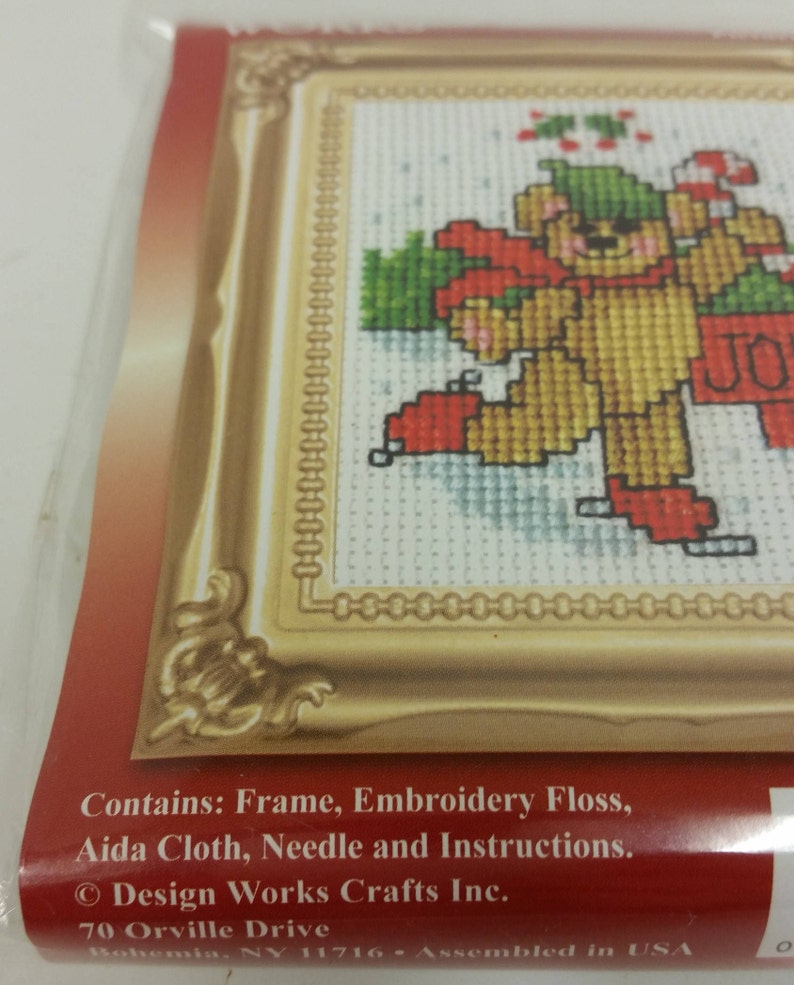 Design Works Counted Cross Stitch 2 Inches x 3 Inches Picture Kit 508 with Frame Featuring a Bear on Ice Skates