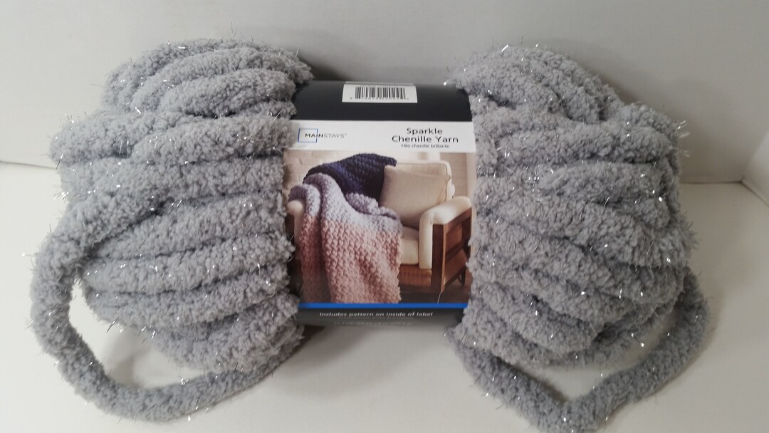 Mainstays Chenille Chunky Yarn Soft Silver 31.7yds 8 Oz Skein Super Bulky 6  Pillow Crochet Knitting Supply Dcoyshouseofyarn 