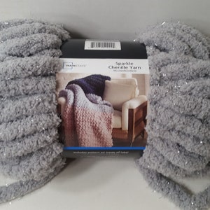 Mainstays Sparkle Chenille Chunky Yarn: Soft Silver, Super Bulky 6