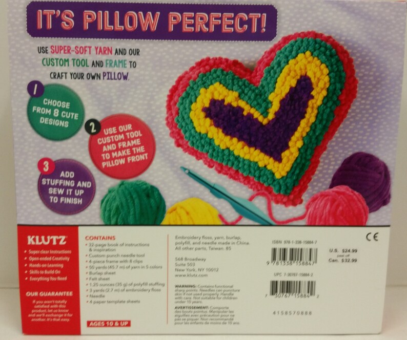 Punch Yarn Pillow Kit by Klutz for Ages 10 Featuring 8 Etsy