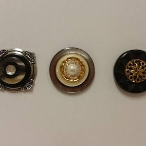 1 Set of 3 Vintage and Newer Button Magnets with a 1/2 inch neodymium rare earth magnet on the back, Unique Magnets; Vintage Button Magnets