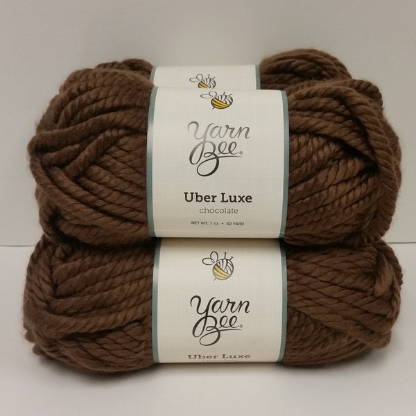 1 Skein (2 Skeins Available, 2 Dye Lots) Yarn Bee Uber Luxe Yarn, Color Chocolate, 7oz/200g, 42yds/38m, Super Bulky 6