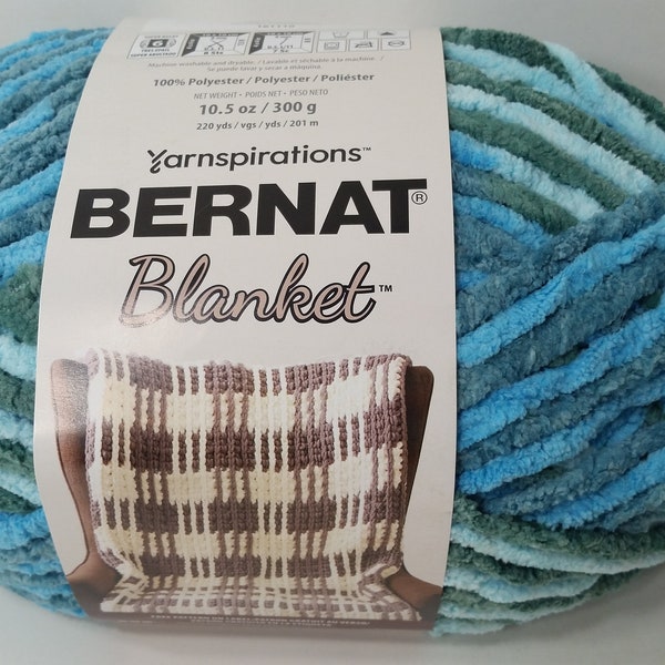 1 Skein Bernat Blanket Yarn, Stormy Ocean,10.5oz/300g, 220yds/201m, Super Bulky 6