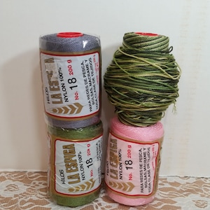 1 Strang Hilos La Espiga Nr. 18 100% Nylonschnur, 2 Farben, 7oz/200g, 197 yards/180 m, Hergestellt in Mexiko, Zum Basteln von Fischernetzen, Taschen, Makramee