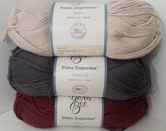 1 Skein (5 Skeins Available from 3 Colors) Yarn Bee Pima Suprema Yarn, 3.5oz/100g, 180y/165m, Medium 4, Cotton, Machine Wash/Dry