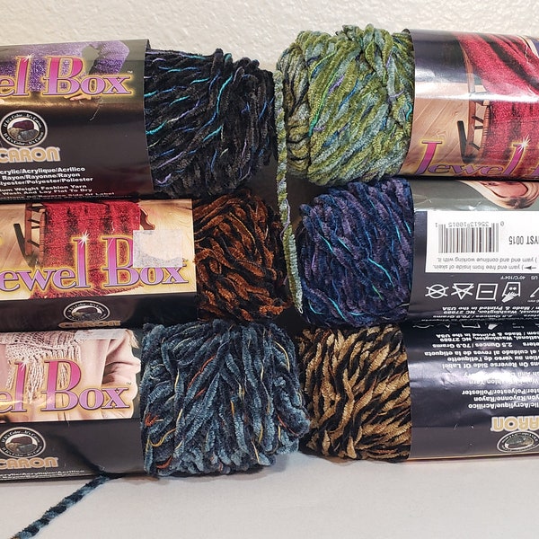 1 Skein (12 available in 4 colors) Caron Jewel Box Yarn, 2.5 oz/70.9g, 90y/83m, Acrylic/Polyester/Rayon, Hand Wash/Lay Flat, Medium 4