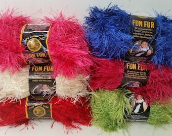 Lion Brand Yarn Fun Fur Stripes Copacabana Eyelash Yarn AT599 Lot of 4 