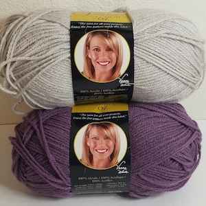 Lion Brand Vanna&#39;s Choice Yarn: Linen & Dusty Purple, 7oz Acrylic