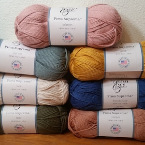 1 Skein Price ( Skeins Available from 7 Colors) Yarn Bee Pima Suprema Yarn, 3.5oz/100g, 180y/165m, Medium 4, Cotton, Machine Wash/Dry