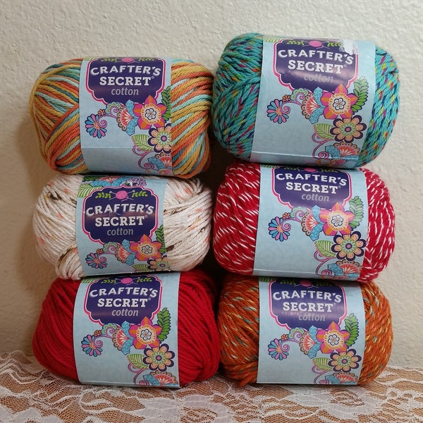 1 Skein Crafter's Secret Cotton Yarn (Several Colors), 2-2.5oz/57-71g, 95-120y/86-109m, Medium 4, MW/D