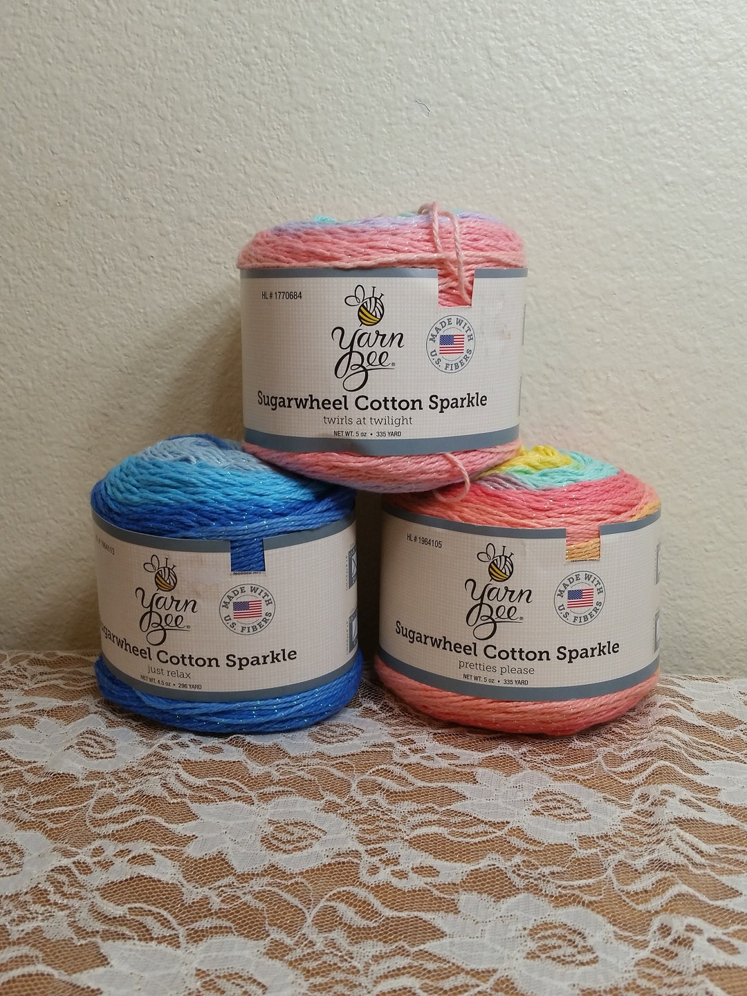 1 Skein Yarn Bee Sugarwheel Cotton Sparkle Yarn 3 Colors to Choose, 5oz