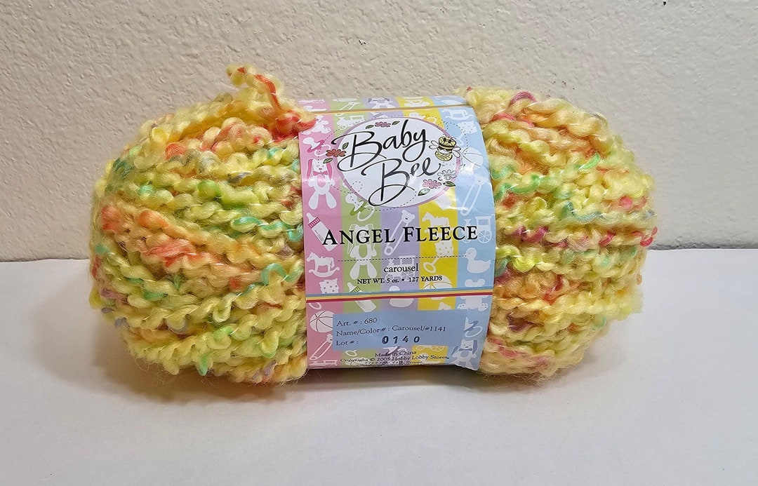 1 Skein Baby Bee Angel Fleece Yarn, Carousel yellow With Green, Purple, Orange, Pink, Blue
