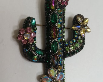 Cactus Brooch/Pin for Hats, Jackets, Scarves, Tote Bags, Hair Decor; Beautiful Sparkling Rhinestone Gems; No Return on this Item