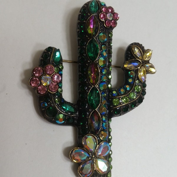 Cactus Brooch/Pin for Hats, Jackets, Scarves, Tote Bags, Hair Decor; Beautiful Sparkling Rhinestone Gems; No Return on this Item