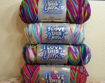 I Love This Yarn Print & Neons, Acrylic, 5oz, 252yds