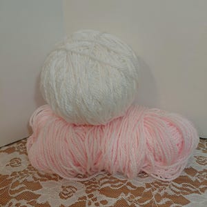 Partial Skein Baby Yarn: Sportweight, Machine Washable - 2.4oz White or 2.3oz Pink