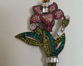 Broche Pin Parasol En Métal Doré Avec Strass - 60x40mm, Occasion, Alliage, Accessoire Vintage